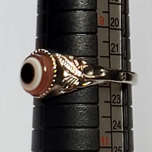 Silver Tone Ring Eyeball Shape Unsigned Sz 10 - Picture 3 of 5